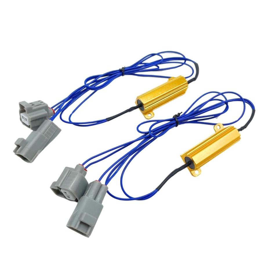 覆面パトカー　フロント LED4個セット リレー配線付き シガーライター加工済み ハイフラ抵抗付き ウインカーリレーハーネス 【50W/4Ω】 左右セット