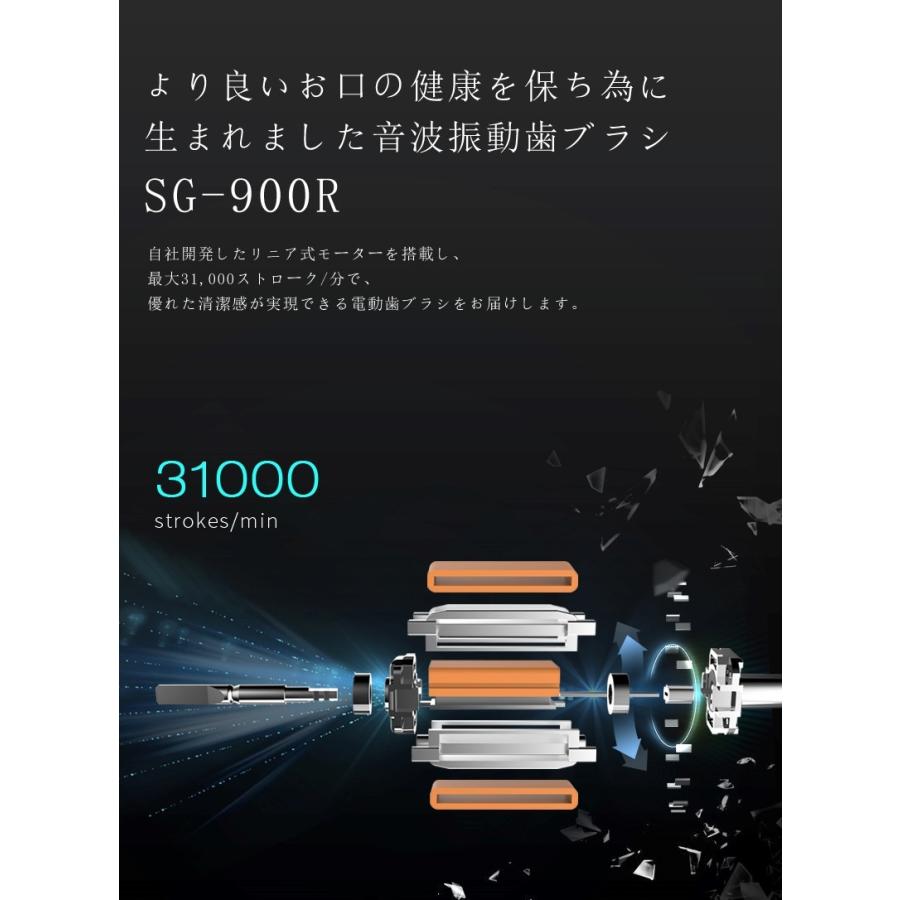 リニア式モーター搭載 充電式 電動歯ブラシ SG-900R｜doublehappines｜06