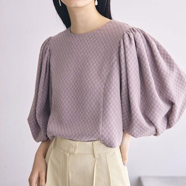 SALE TODAYFULトゥデイフル Komon Puff Blouse コモンパフブラウス レディース トップス ブラウス パフスリーブ ボリューム袖 七分袖 総柄 小紋柄 短め｜doubleheart