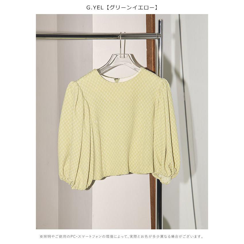 SALE TODAYFULトゥデイフル Komon Puff Blouse コモンパフブラウス レディース トップス ブラウス パフスリーブ ボリューム袖 七分袖 総柄 小紋柄 短め｜doubleheart｜03