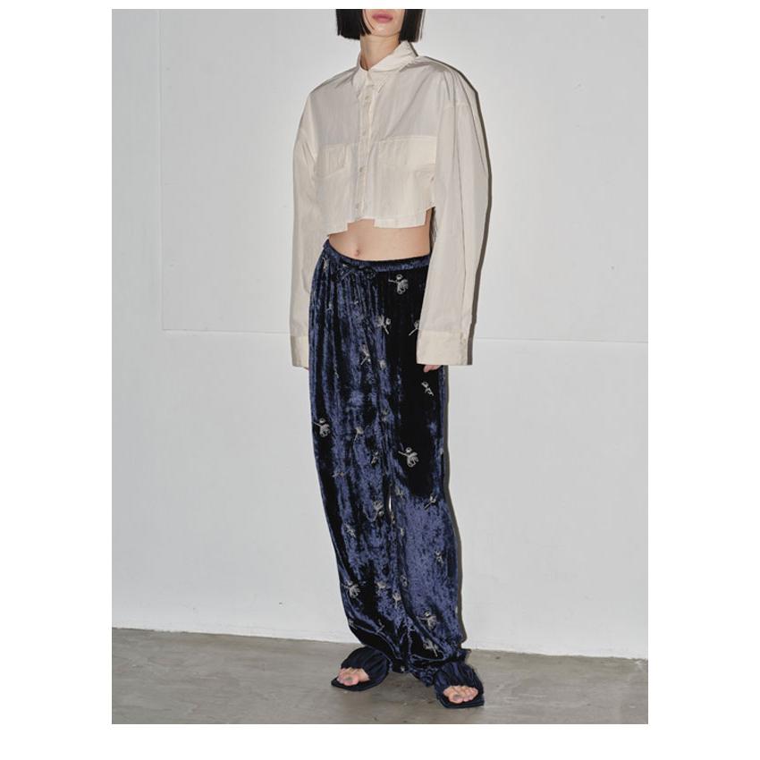 TODAYFUL 2024PreFall トゥデイフル ボトムス Embroidery Velour Pants 8月中旬〜9月上旬予約 エンブロイダリーベロアパンツ ロング丈 フルレングス 2024aw｜doubleheart｜06