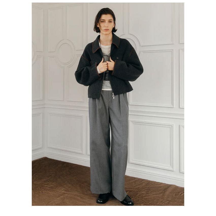 クレドナ CREDONA アウター WOOL EMBROIDERY SHORT ZIP JACKET ミドル