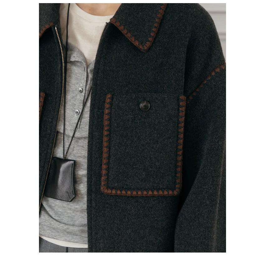 クレドナ CREDONA アウター WOOL EMBROIDERY SHORT ZIP JACKET ミドル