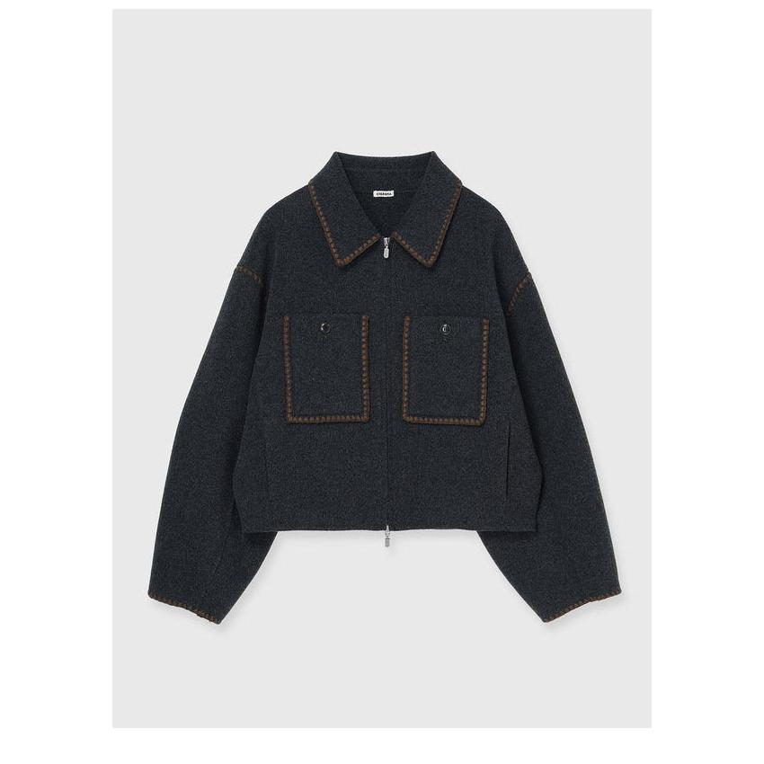 クレドナ CREDONA アウター WOOL EMBROIDERY SHORT ZIP JACKET ミドル