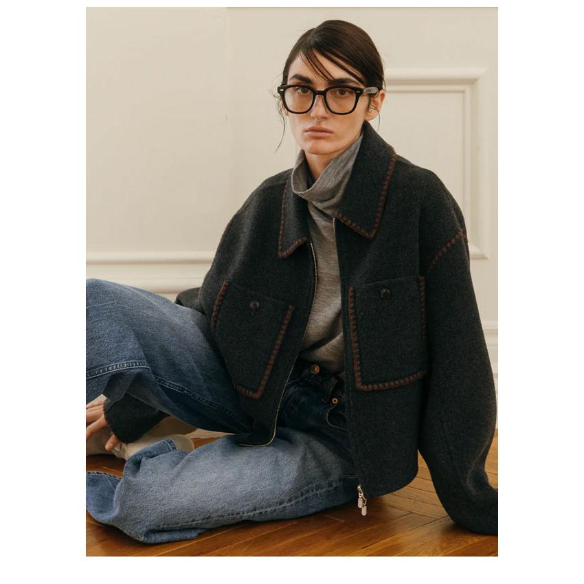 ジャケット・アウター credona wool embroidery short zip jacket クレドナ CREDONA アウター WOOL EMBROIDERY SHORT ZIP JACKET ミドル