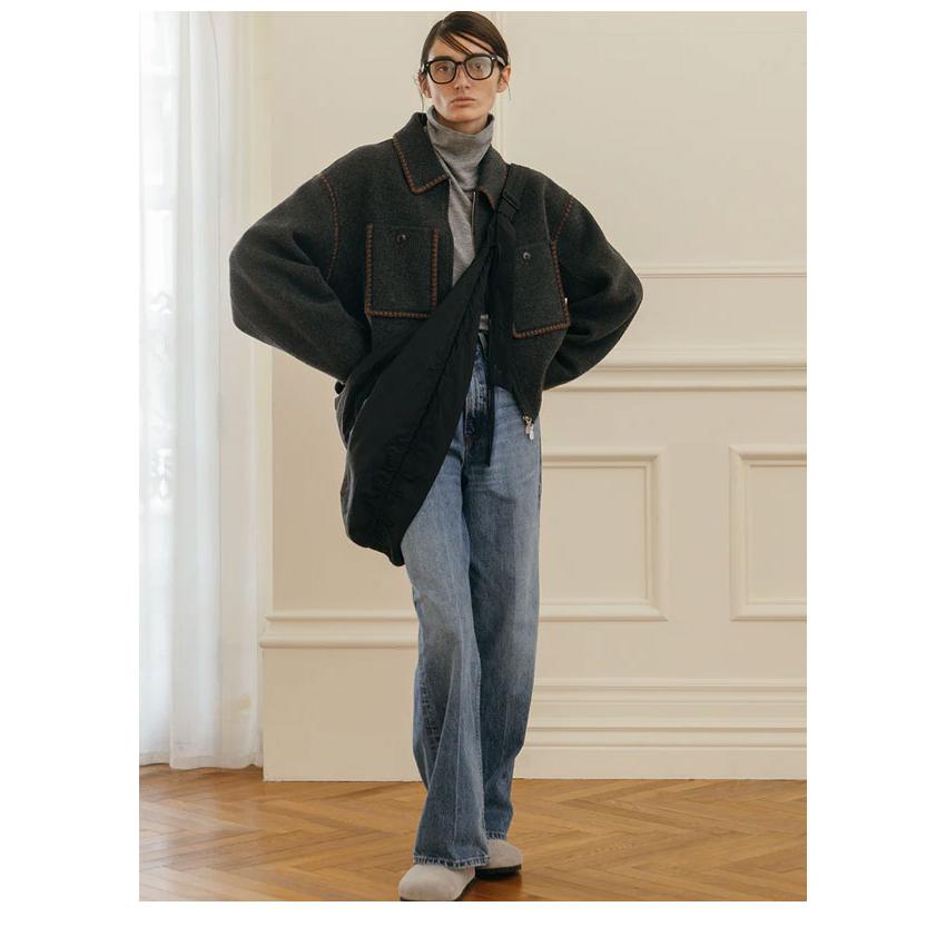 クレドナ CREDONA アウター WOOL EMBROIDERY SHORT ZIP JACKET ミドル