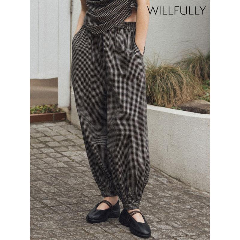 WILLFULLY（ウィルフリー） ボトムス volume wide shirring check PT 