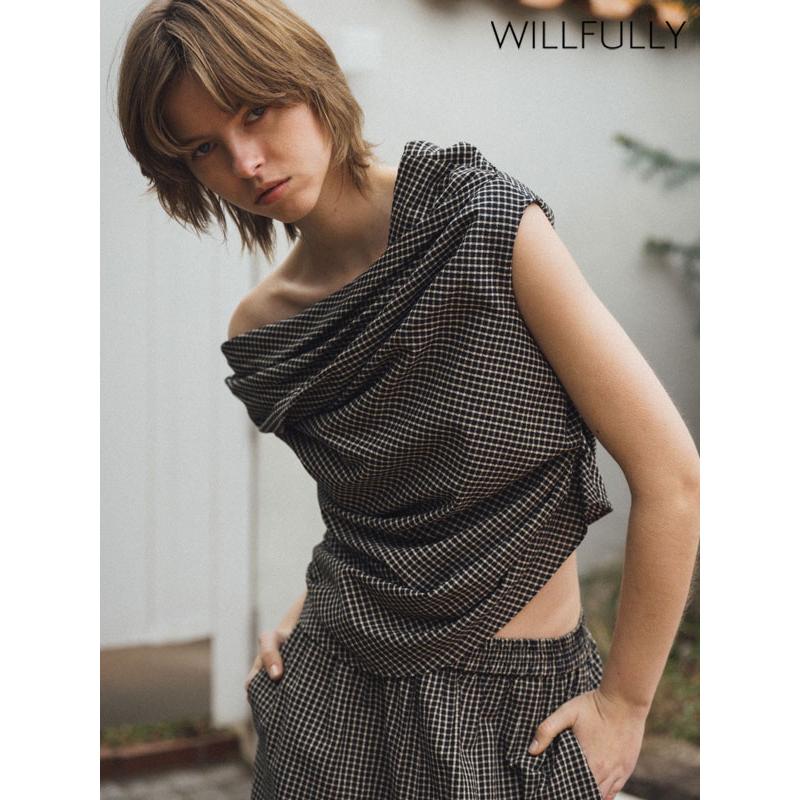 WILLFULLY（ウィルフリー） トップス asymmetry tuck gather off
