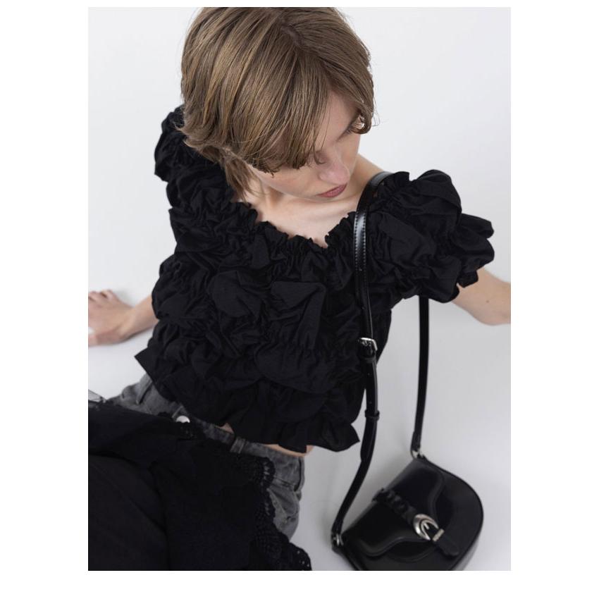 ウィルフリー WILLFULLY トップス whip shirring stripe 2way tops ホイップシャーリングストライプツーウェイトップス 半袖 ミドル丈 2611-to-36の画像