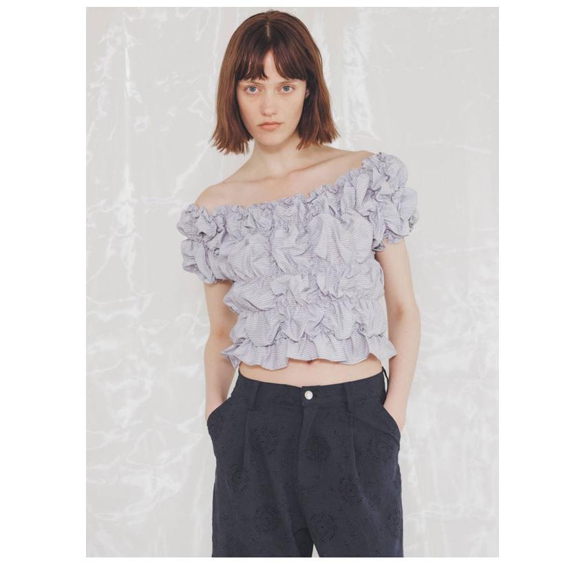 ウィルフリー WILLFULLY トップス whip shirring stripe 2way tops ホイップシャーリングストライプツーウェイトップス 半袖 ミドル丈 2611-to-36の画像