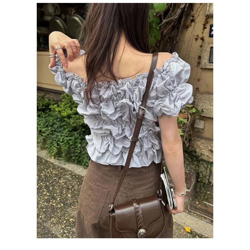 ウィルフリー WILLFULLY トップス whip shirring stripe 2way tops ホイップシャーリングストライプツーウェイトップス 半袖 ミドル丈 2611-to-36の画像