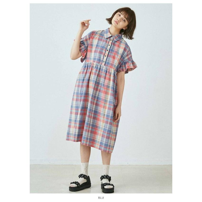 メリージェニー Merry Jenny 通販 チェックフリルスリーブワンピース レディース ワンピース ミディアム丈 半袖 チェック フリル フリルスリーブ バッグ ワンピースのダブルハート 通販 Yahoo ショッピング