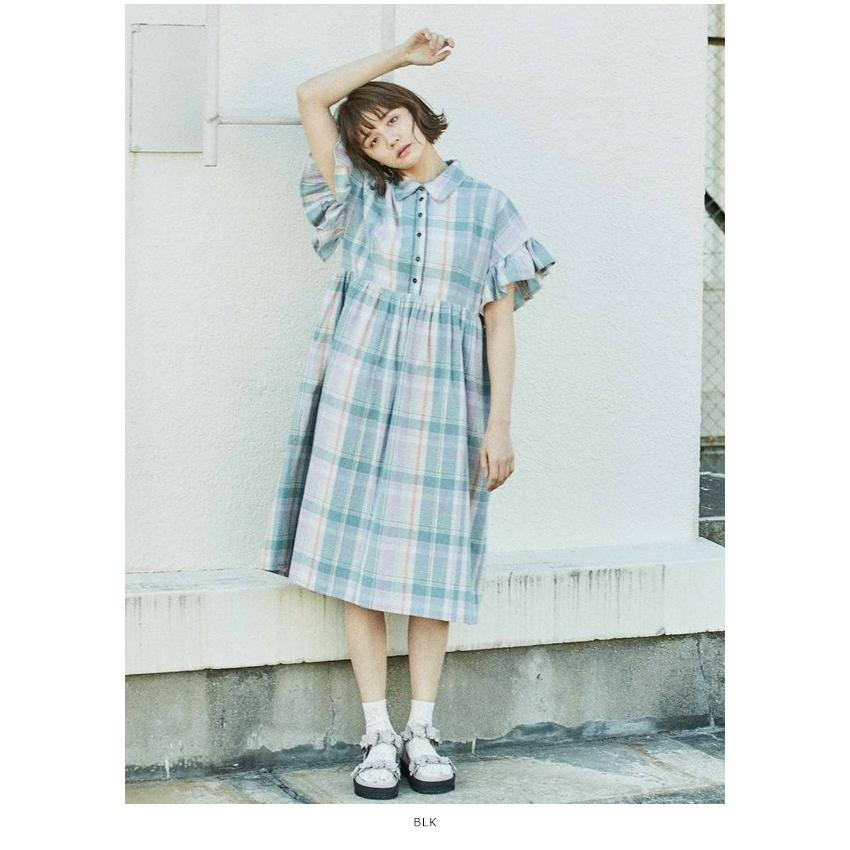 メリージェニー Merry Jenny 通販 チェックフリルスリーブワンピース レディース ワンピース ミディアム丈 半袖 チェック フリル フリルスリーブ バッグ ワンピースのダブルハート 通販 Yahoo ショッピング
