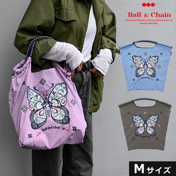 送料無料 ボールアンドチェーン Ball＆Chain 正規品 PAPILLON　Mサイズ ショッピング エコバッグ トートバッグ ショルダー 蝶々 バタフライ 刺繍 ギフト | Ball＆Chain