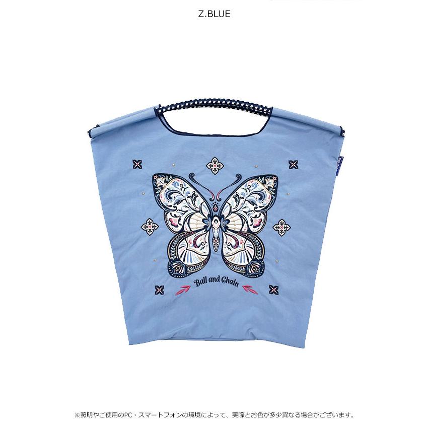 送料無料 ボールアンドチェーン Ball＆Chain 正規品 PAPILLON　Mサイズ ショッピング エコバッグ トートバッグ ショルダー 蝶々 バタフライ 刺繍 ギフト | Ball＆Chain | 01