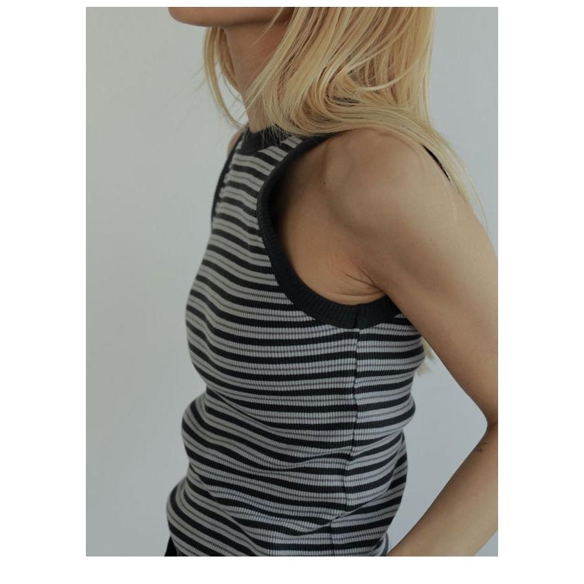 anuke　Border Rib Tank ボーダーリブタンク　グレーブルー キャナルジーン CANAL JEAN anuke Border Rib Tank ボーダーリブタンク