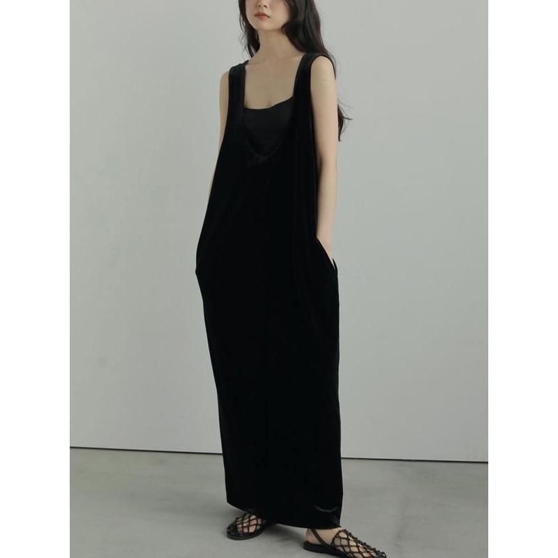 ベロア ロング丈 ワンピース M 黒 秋冬 おしゃれコーデ Annukアンヌーク anuke アンヌーク 2025FallWinter ドレス Velour Uneck Onepiece