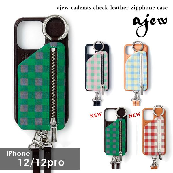 【12/12pro対応】エジュー ajew ajew cadenas check leather zipphone case iphone12