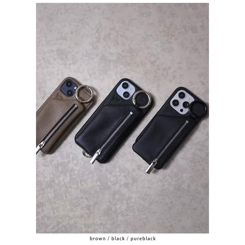 ajew レザーショルダーストラップ付き iPhone15ケース グレー ajew iPhone15/15pro対応 エジュー cadenas zipphone case