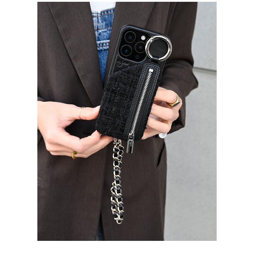 【新品未使用】ajew エジュー iPhone17pro ブラックツイード ajew（エジュー） iPhone対応 ajew tweed cadenas zipphone case