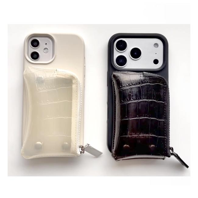【iPhone対応】 エーシーン A SCENE PVC croco silicon case クロコシリコンケース iPhone17 iPhone16 15 pro 小銭入れ 自立 ajew エジュー as02-044の画像