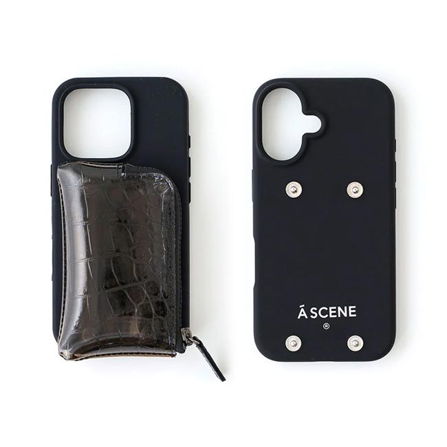 【iPhone対応】 エーシーン A SCENE PVC croco silicon case クロコシリコンケース iPhone17 iPhone16 15 pro 小銭入れ 自立 ajew エジュー as02-044の画像