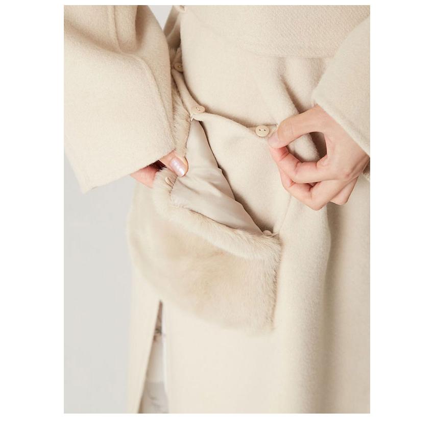 レリアン　レッキスファーロングコート　フード付き　クリーム色 M レリアン レッキスファーロングコート フード付き クリーム色 M フード