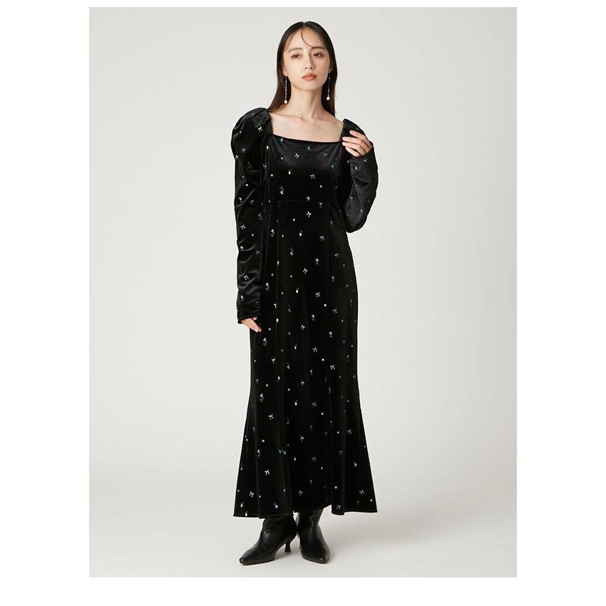 新品未使用FRAY I.D ベロアナローワンピース　ブラック FRAY I.D（フレイ・アイディー） ワンピース 25秋冬 ベロアナロー