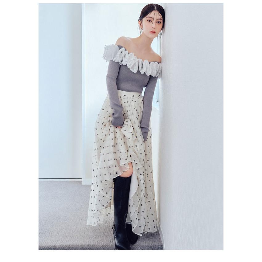 フレイアイディー　フリル付きグレーリブ長袖トップス FRAY I.D（フレイ・アイディー） SALE10%OFF トップス 26春夏 フリル