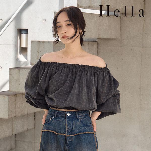 ヘラ Hella 24秋冬 STRIPE OFF SHOULDER TOPS トップス ショート丈 長袖 ブラウス h243-12 ...