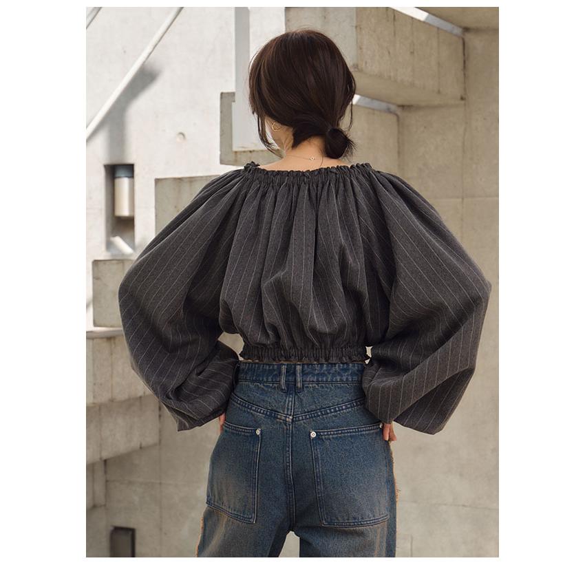 ヘラ Hella 24秋冬 STRIPE OFF SHOULDER TOPS トップス ショート丈 