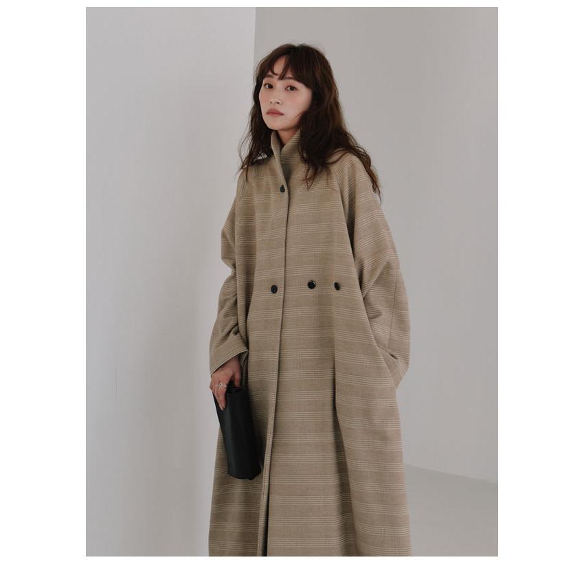 【美品】ESCADA 高級 ヴァージンウール チェック ロングコート 高身長 フェイクウールチェスターロングコート（トールサイズ