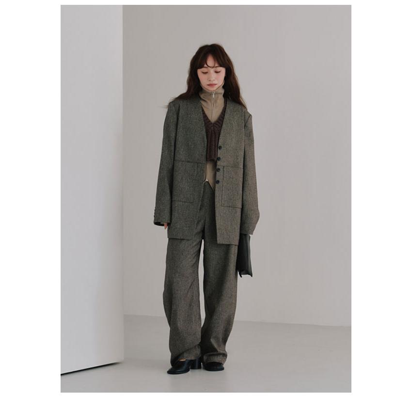 Hella ヘラ silk nep collarless jacket ブラウン silk nep collarless jacket - Hella (ヘラ）公式通販サイト