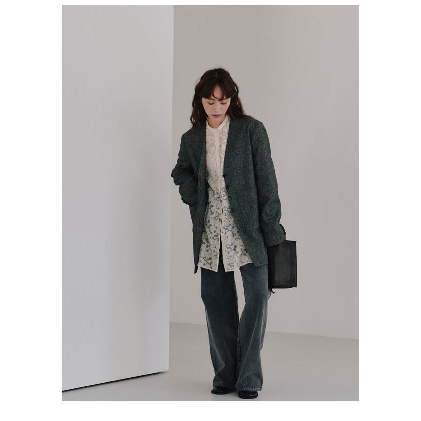 Hella ヘラ silk nep collarless jacket ブラウン silk nep collarless jacket - Hella (ヘラ）公式通販サイト