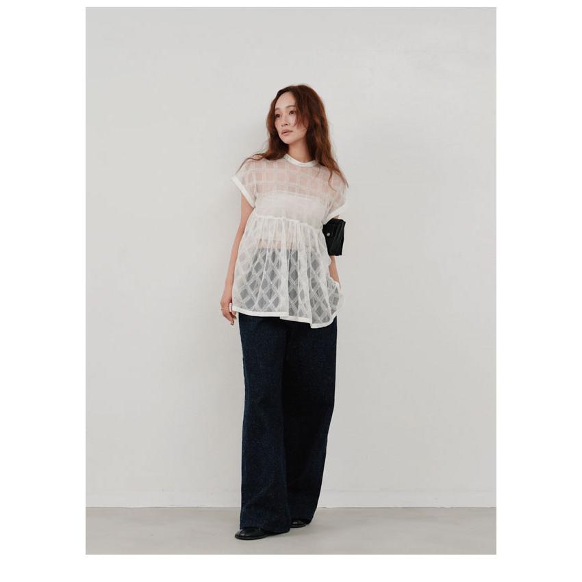 ヘラ Hella 26春夏 embroidery check sheer top エンブロイダリー