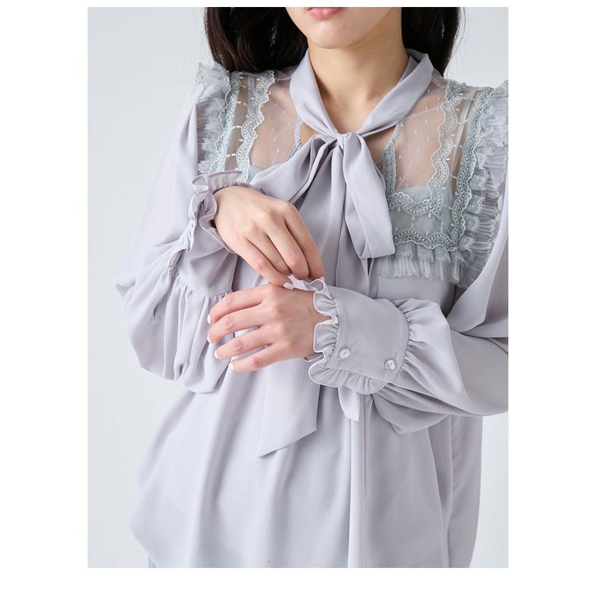 LILY BROWN ボウタイフリルレースブラウス Lily Brown - LILYBROWN リリーブラウン ボウタイフリルレースブラウス