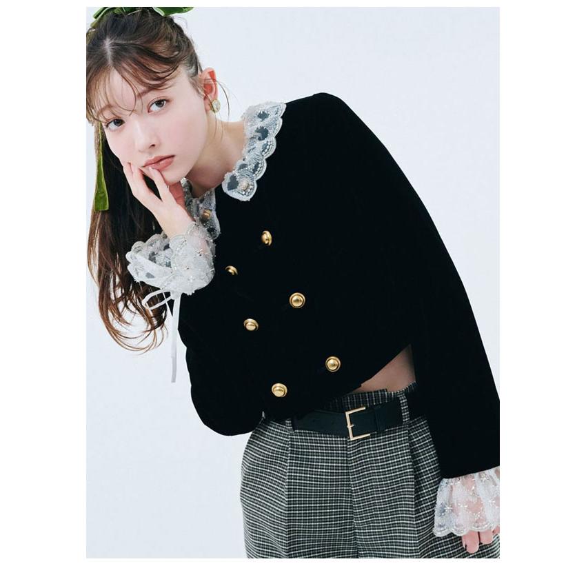 新品未使用LILY BROWN スカラップビジューアタッチドジャケット ブラック LILY BROWN（リリーブラウン） 新作10%OFF リリー ブラウン アウター