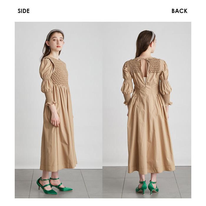 リリーブラウン Lily Brown 21秋コレクション スモッキングワンピース レディース ワンピース ロング丈 パフスリーブ 長袖 スモッキング リボン Lwfo Select Shop Double Heart 通販 Yahoo ショッピング