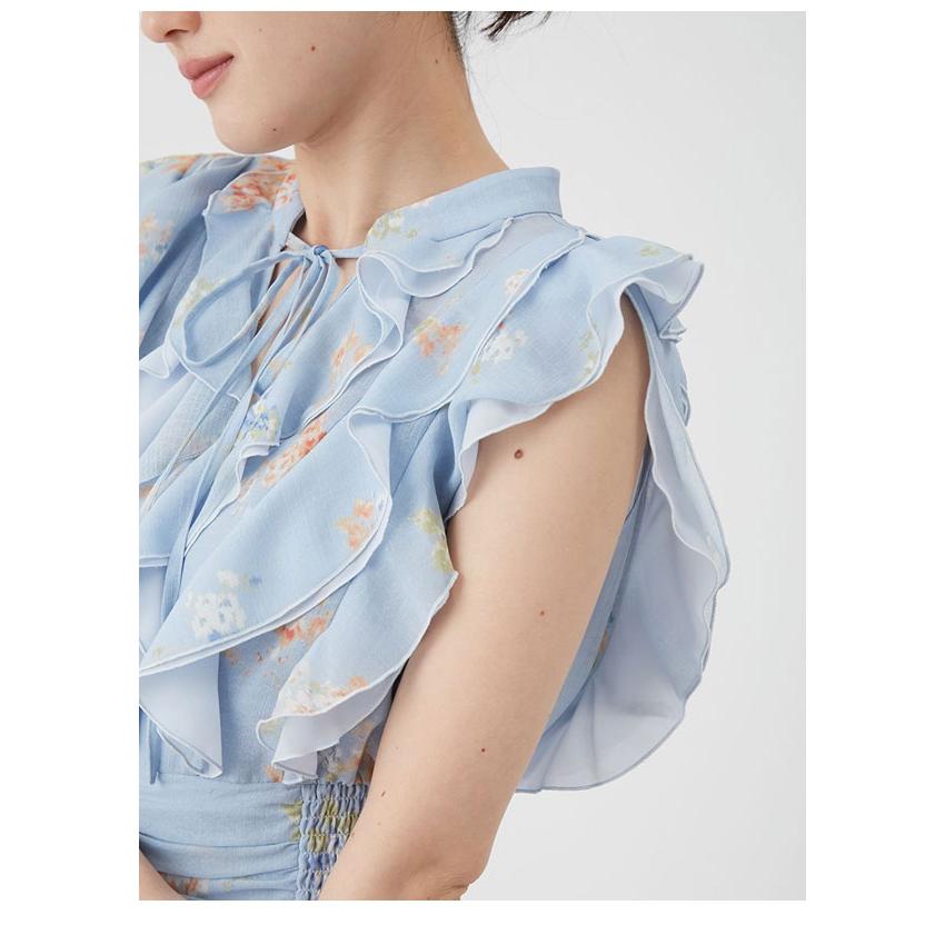 新作10%OFF リリーブラウン LILY BROWN ワンピース 26春夏 フラワープリントプリーツワンピース ノースリーブ マキシ丈 フリル lwfo262041の画像