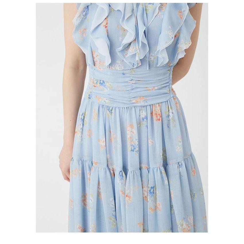 新作10%OFF リリーブラウン LILY BROWN ワンピース 26春夏 フラワープリントプリーツワンピース ノースリーブ マキシ丈 フリル lwfo262041の画像