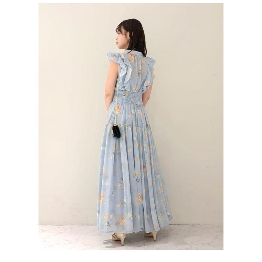 新作10%OFF リリーブラウン LILY BROWN ワンピース 26春夏 フラワープリントプリーツワンピース ノースリーブ マキシ丈 フリル lwfo262041の画像