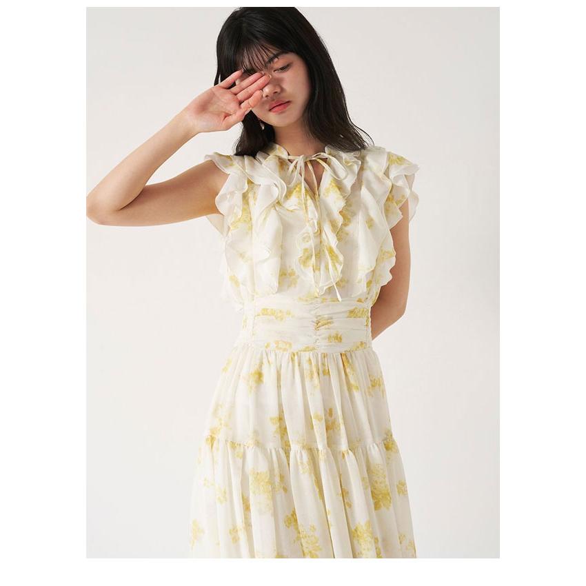 新作10%OFF リリーブラウン LILY BROWN ワンピース 26春夏 フラワープリントプリーツワンピース ノースリーブ マキシ丈 フリル lwfo262041の画像
