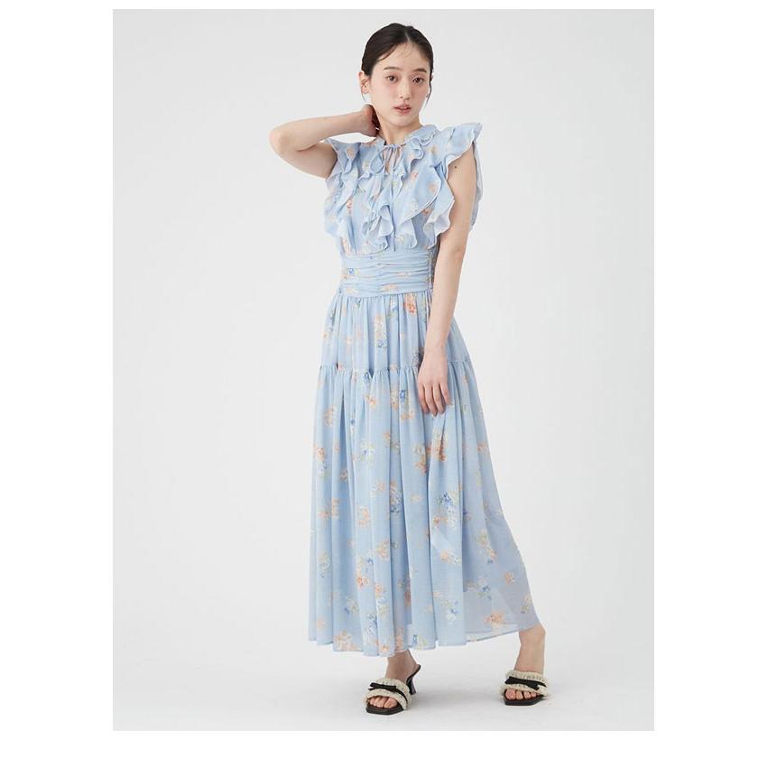 新作10%OFF リリーブラウン LILY BROWN ワンピース 26春夏 フラワープリントプリーツワンピース ノースリーブ マキシ丈 フリル lwfo262041の画像