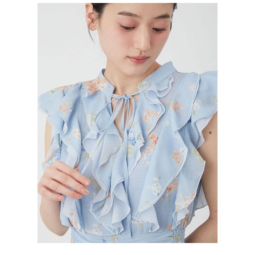 新作10%OFF リリーブラウン LILY BROWN ワンピース 26春夏 フラワープリントプリーツワンピース ノースリーブ マキシ丈 フリル lwfo262041の画像