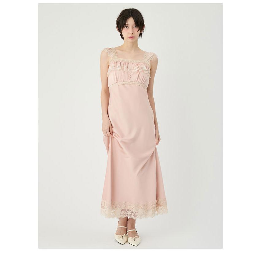 新品タグ付き☆Lily Brown キャミ付きレーストップス ピンク レースフリルコンビカットトップス(タンクトップ・キャミソール