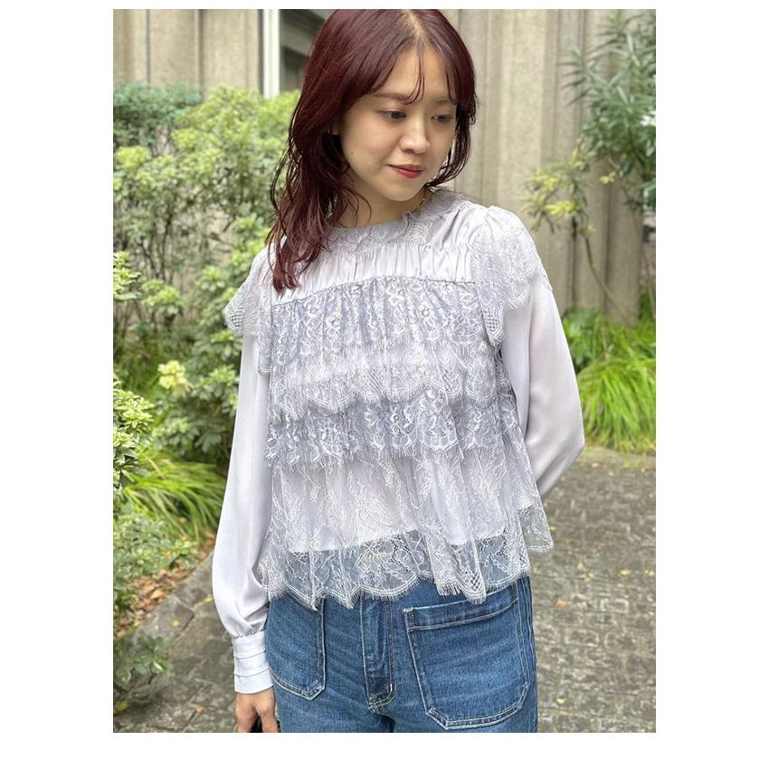 LILYBROWN フリルレースアップブラウス ラッフルレースリボントップス(シャツ・ブラウス)｜トップス｜LILY