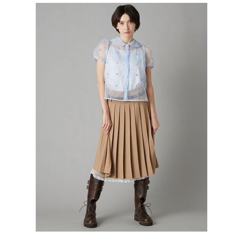 リリーブラウン 今季秋新作 パワーショルダーブラウス 新品 ベージュ Lily Brown - リリーブラウン ほぐしフラワーシャイニーボウタイ