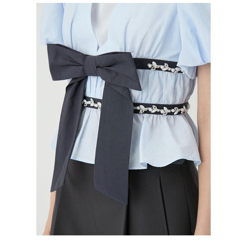 新作10%OFF リリーブラウン LILY BROWN トップス 26春夏 [L.B CANDY STOCK]ペプラムリボントップス 半袖 ミニ丈 リボン lwft262844の画像
