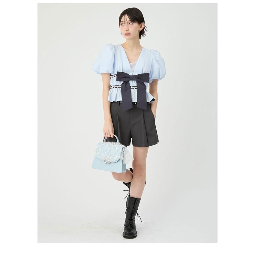 新作10%OFF リリーブラウン LILY BROWN トップス 26春夏 [L.B CANDY STOCK]ペプラムリボントップス 半袖 ミニ丈 リボン lwft262844の画像