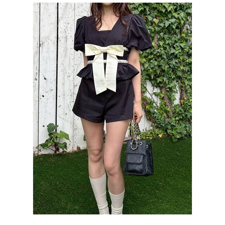 新作10%OFF リリーブラウン LILY BROWN トップス 26春夏 [L.B CANDY STOCK]ペプラムリボントップス 半袖 ミニ丈 リボン lwft262844の画像